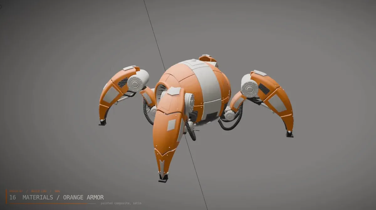 The spider with orange armour applied over the clay body